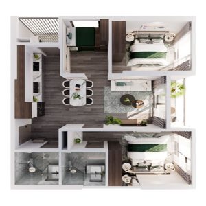 Mặt bằng căn hộ 2 phòng ngủ cộng The Cityon