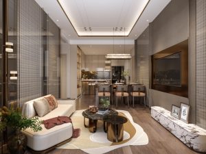 Nhà mẫu The Cityon - phòng khách căn 3 phòng ngủ
